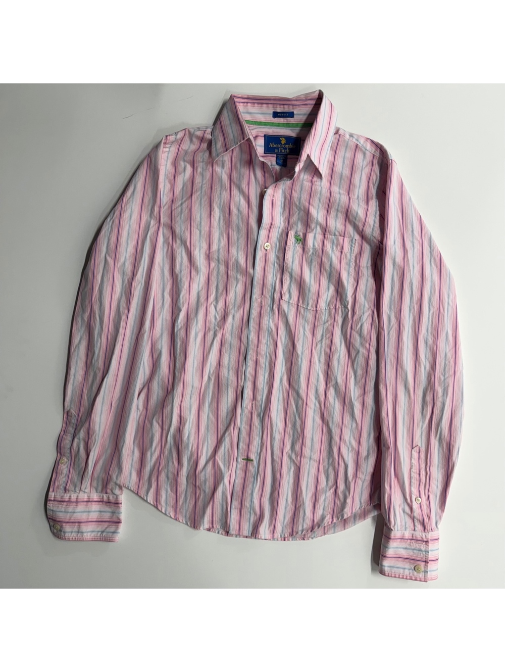 Abercrombie & Fitch Men's Muscle Fit Striped Button-Up Shirt Medium